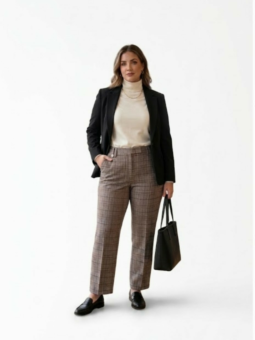 Zac & Rachel Plaid Straight-Leg Women's Pants in Brown Size 16